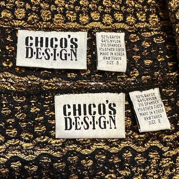 Vintage Chico’s Design Gold Metallic Crinkle Twinset L/XL Retro Cardigan & Tank - Picture 5 of 8